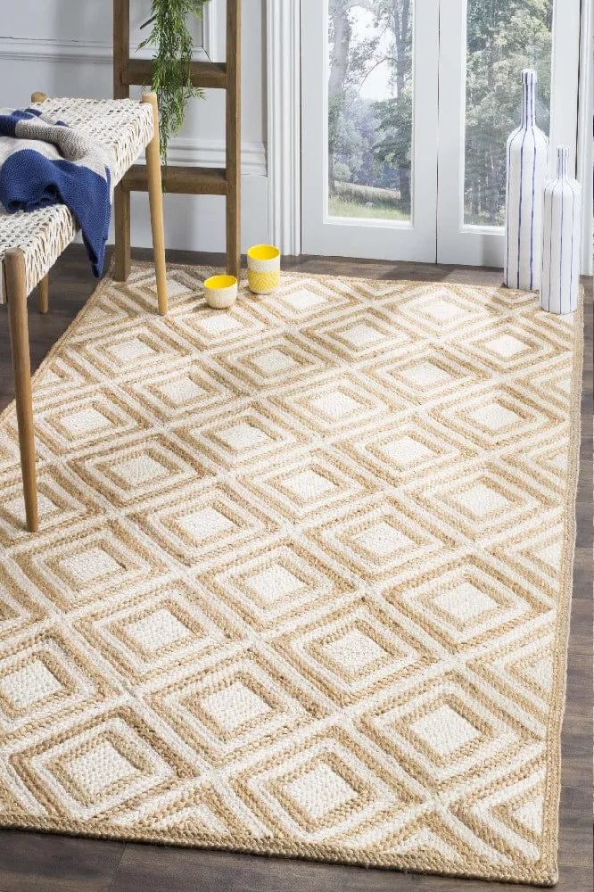 Braided Natural White Diamond Jute Hand-Woven Rug