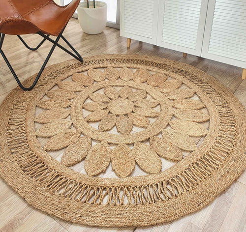 Natural Color Jute Round Rug – Handcrafted Boho Floor