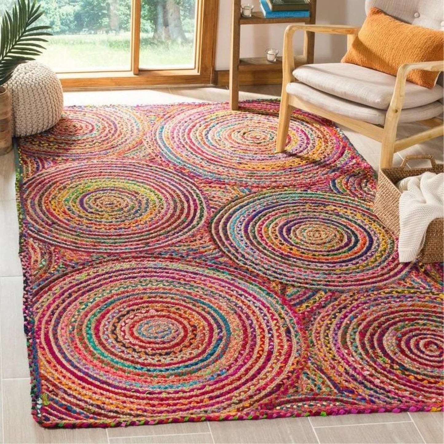Multicolor Chindi Cotton & Jute Geometric Rug