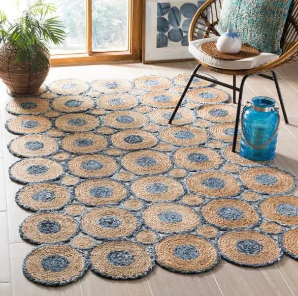 Handmade Jute Beige & Multicolor | Rectangular & Circular Design