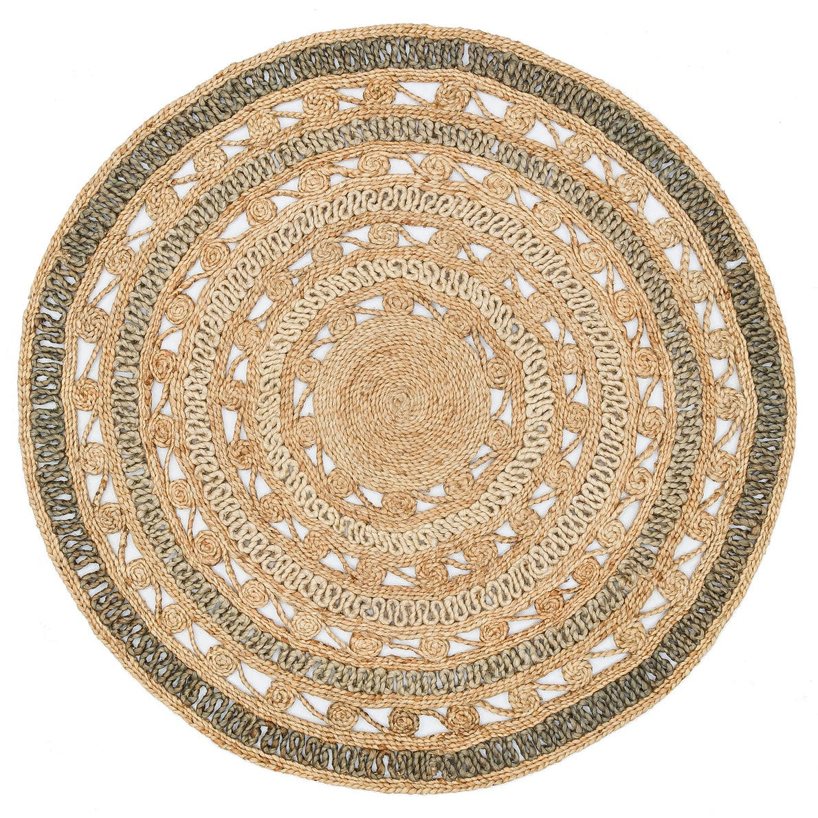 Round Beige Natural Handwoven Rug –Eco-Friendly Floor Decor