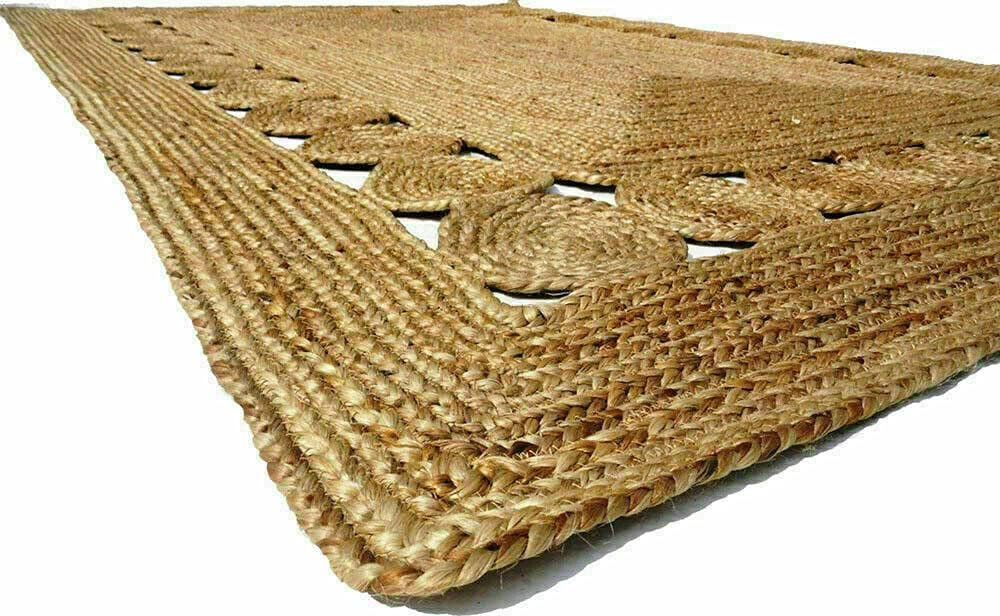 Handmade Braided Jute Rectangle Carpet with Circular Design