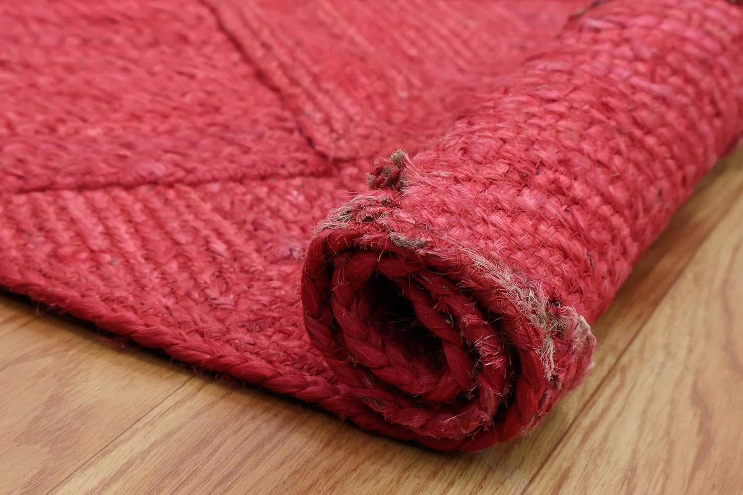 Red & Beige Braided Jute Kilim Rug – Flatweave Carpet