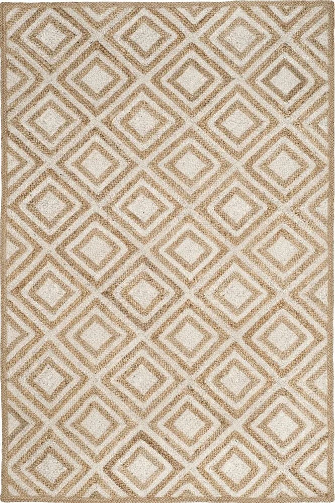 Braided Natural White Diamond Jute Hand-Woven Rug