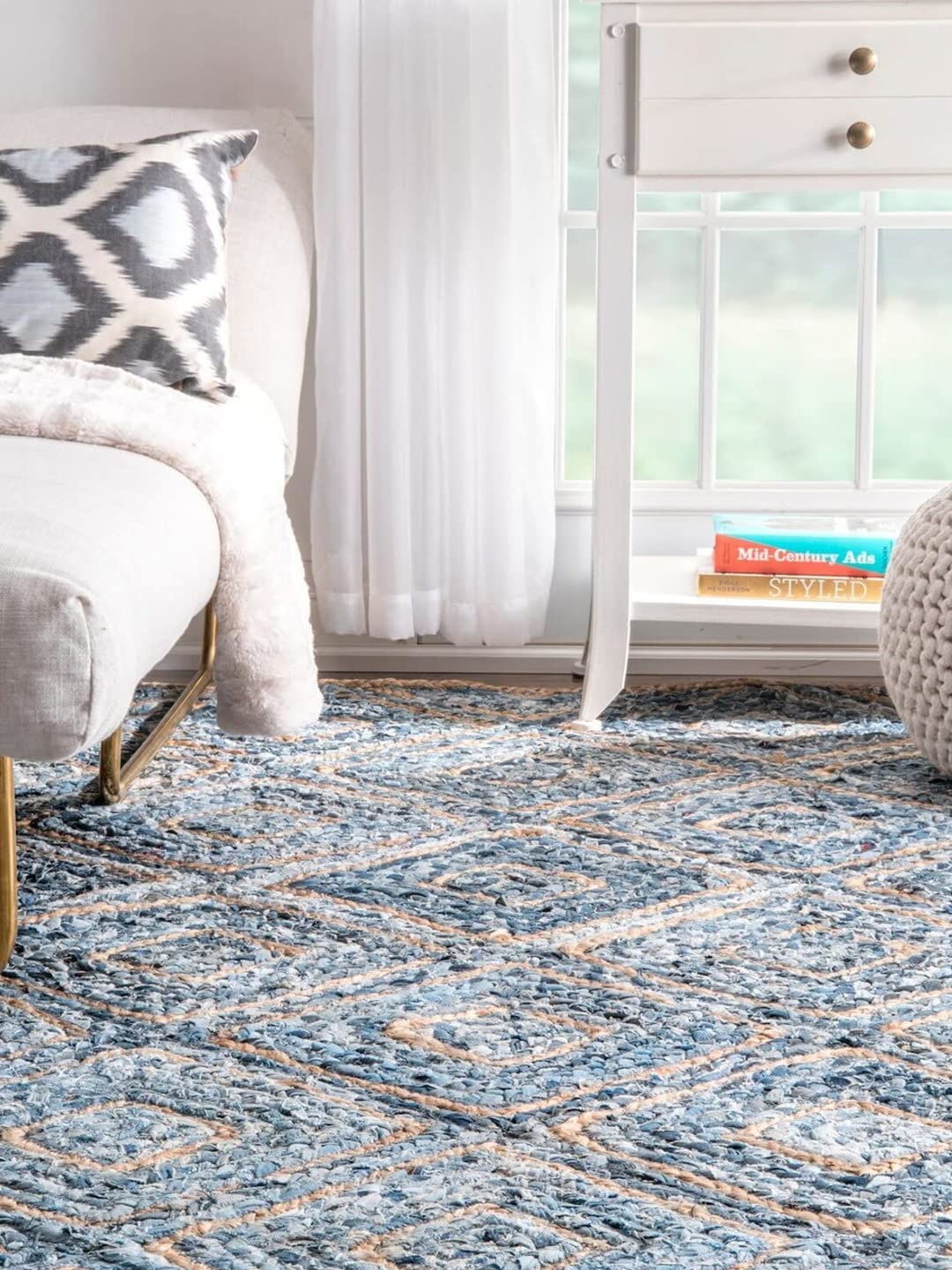 Denim & Jute Carpet – Rectangular in diamond design