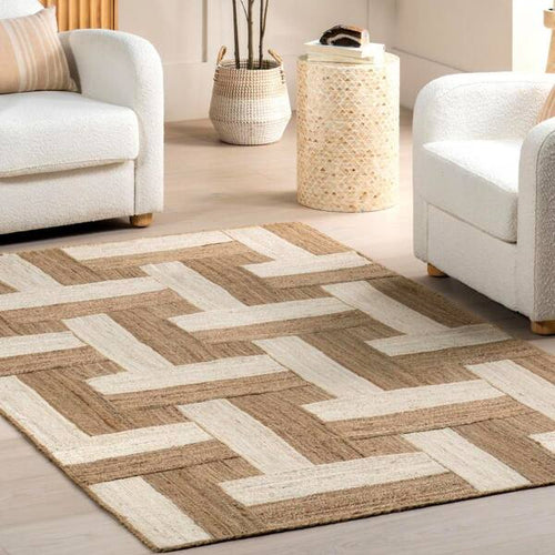 Geometric Links Jute Area Rug – Natural Texture