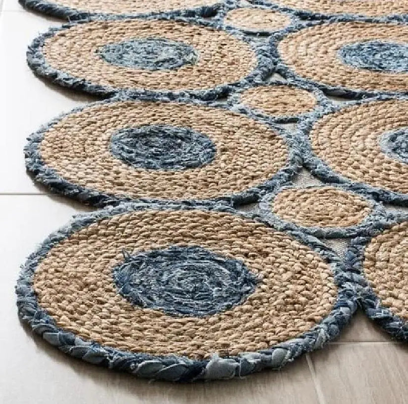 Handmade Jute Beige & Multicolor | Rectangular & Circular Design