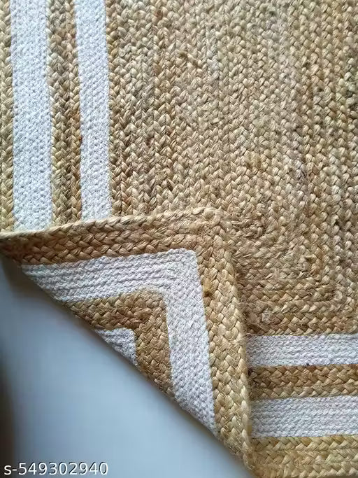 Handloom Jute Carpet – Brown, White & Beige Rectangular Rug