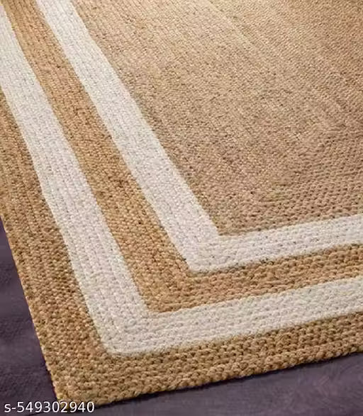 Handloom Jute Carpet – Brown, White & Beige Rectangular Rug
