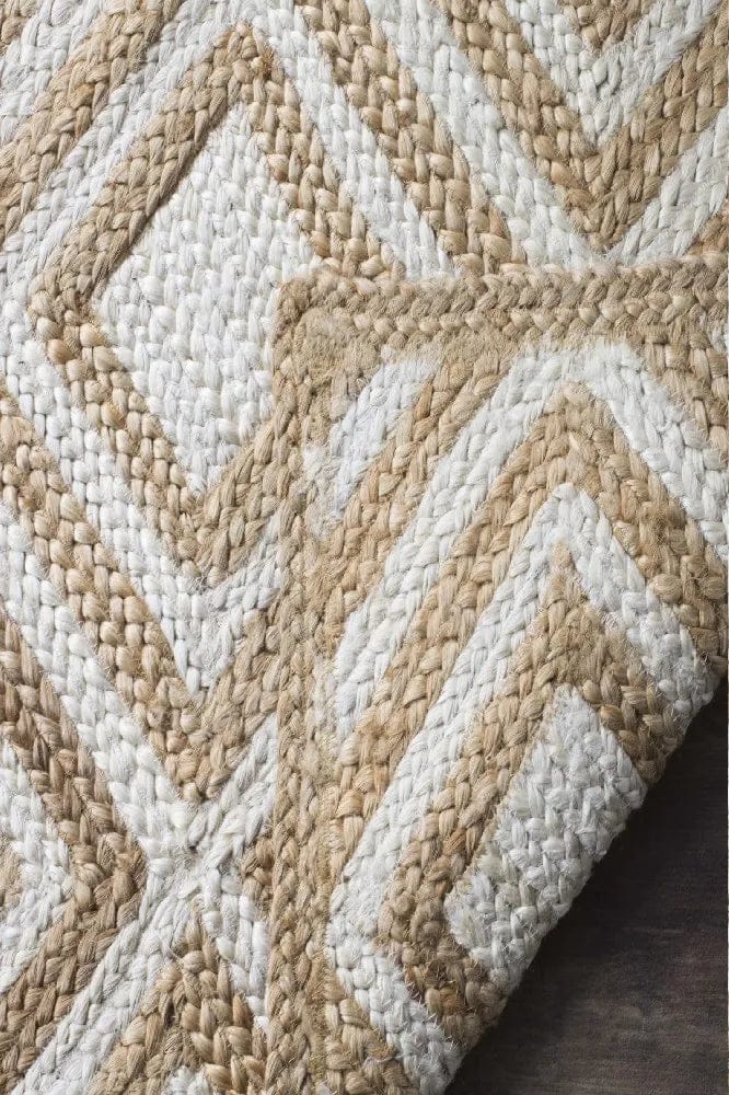 Braided Natural White Diamond Jute Hand-Woven Rug