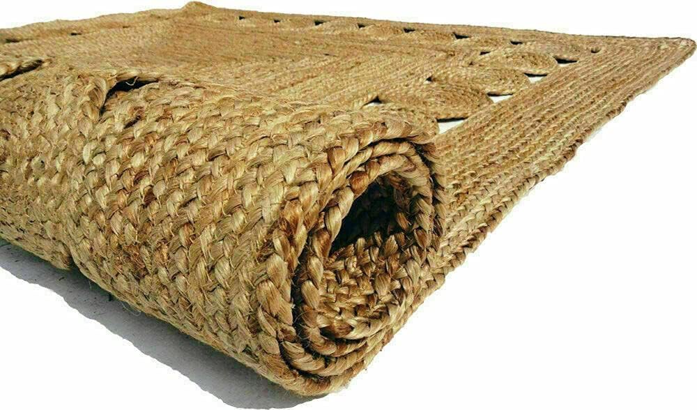 Handmade Braided Jute Rectangle Carpet with Circular Design