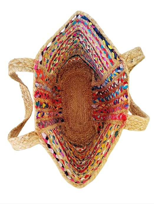 Multi-Color Hand-Woven Jute & Cotton Tote – Beach & Supermart Bag