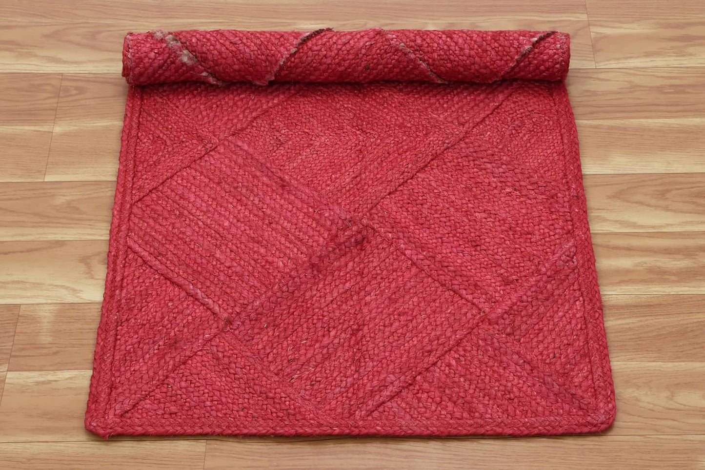 Red & Beige Braided Jute Kilim Rug – Flatweave Carpet