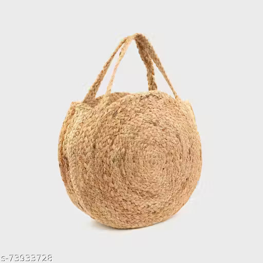 Natural Handwoven Jute Round Handbag for Women – Beige
