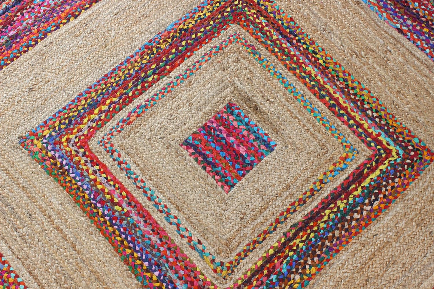 Multicolor Braided Chindi Cotton & Jute Rug Geometric Design