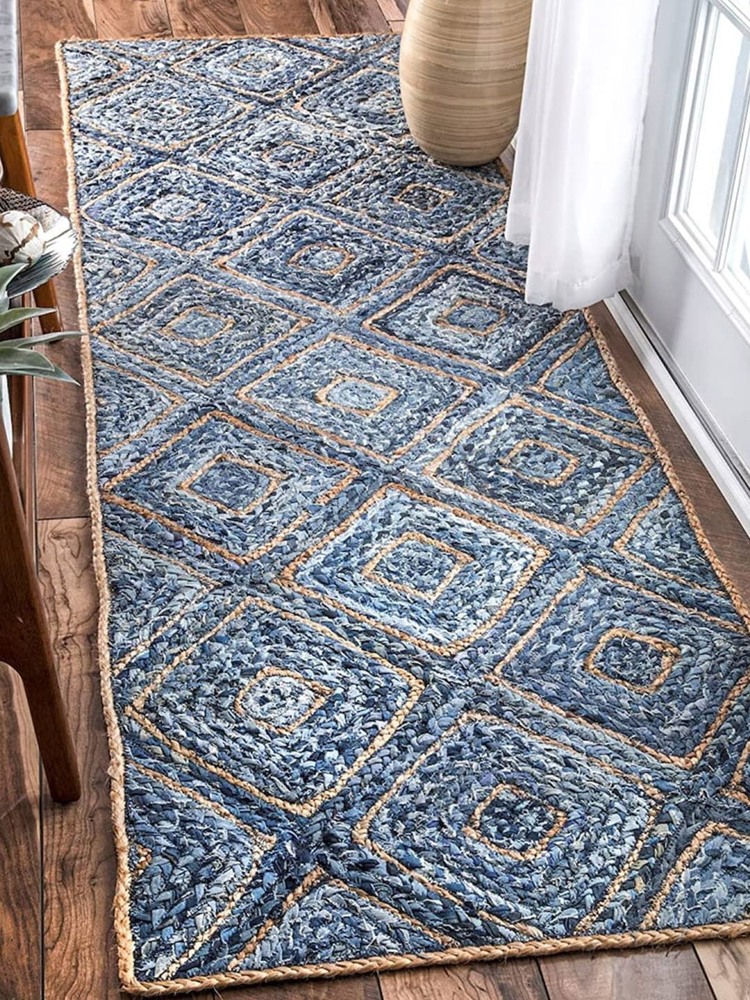 Denim & Jute Carpet – Rectangular in diamond design