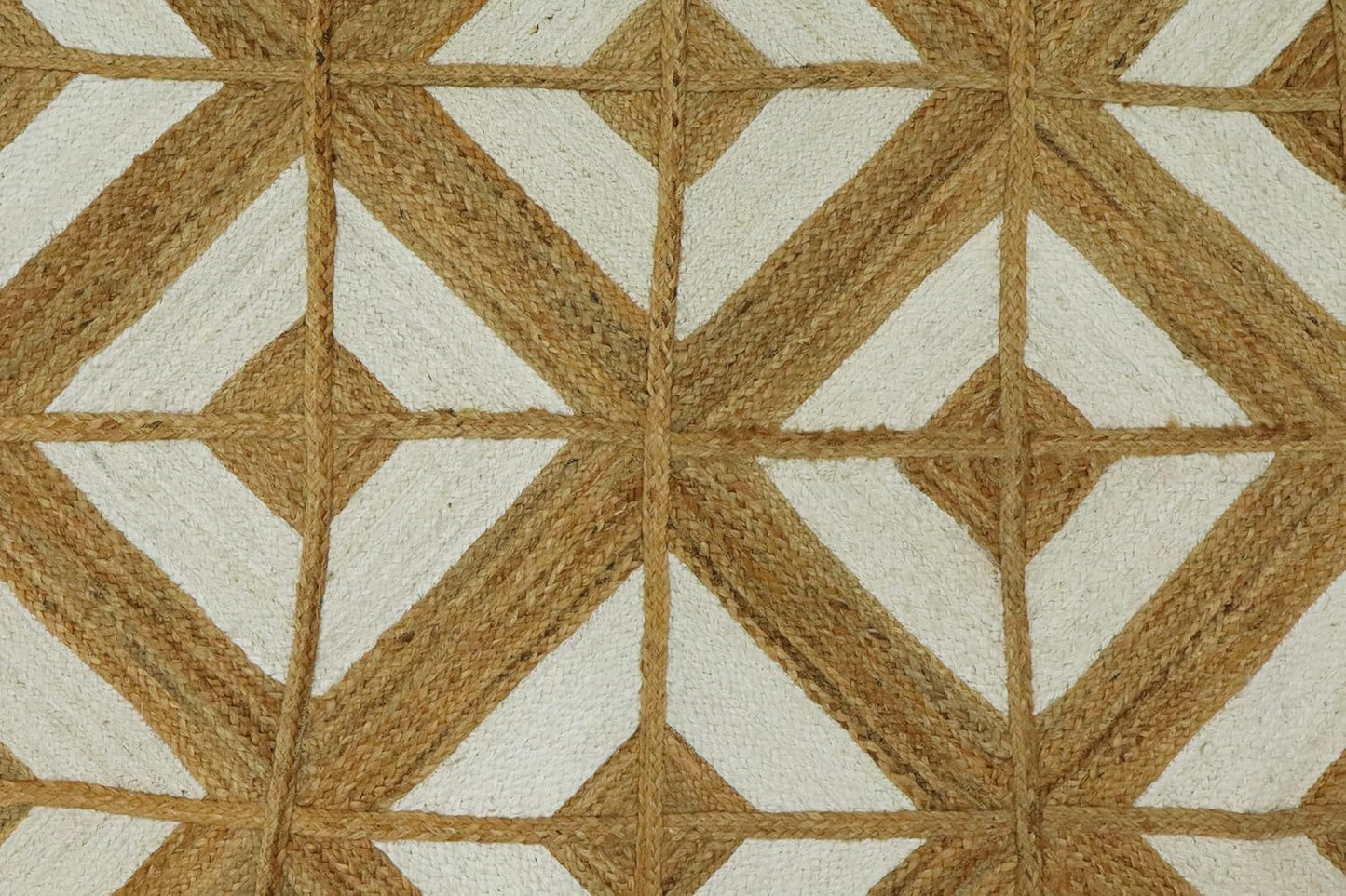 White & Beige Diamond Pattern Hand-Braided Jute Runner Rug