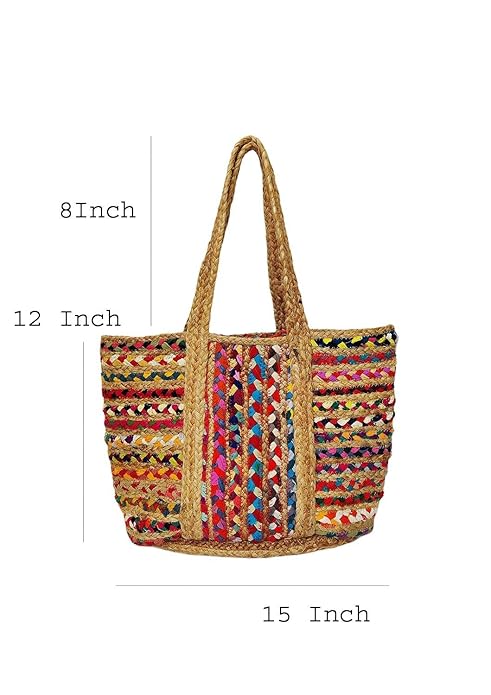 Multi-Color Hand-Woven Jute & Cotton Tote – Beach & Supermart Bag