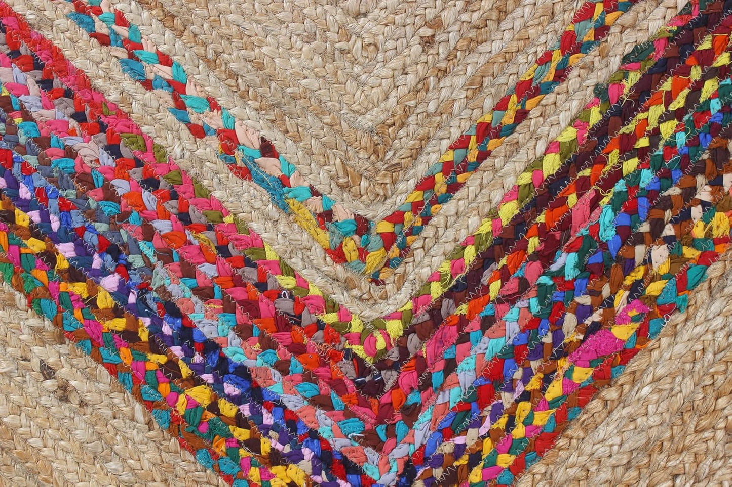 Multicolor Braided Chindi Cotton & Jute Rug Geometric Design