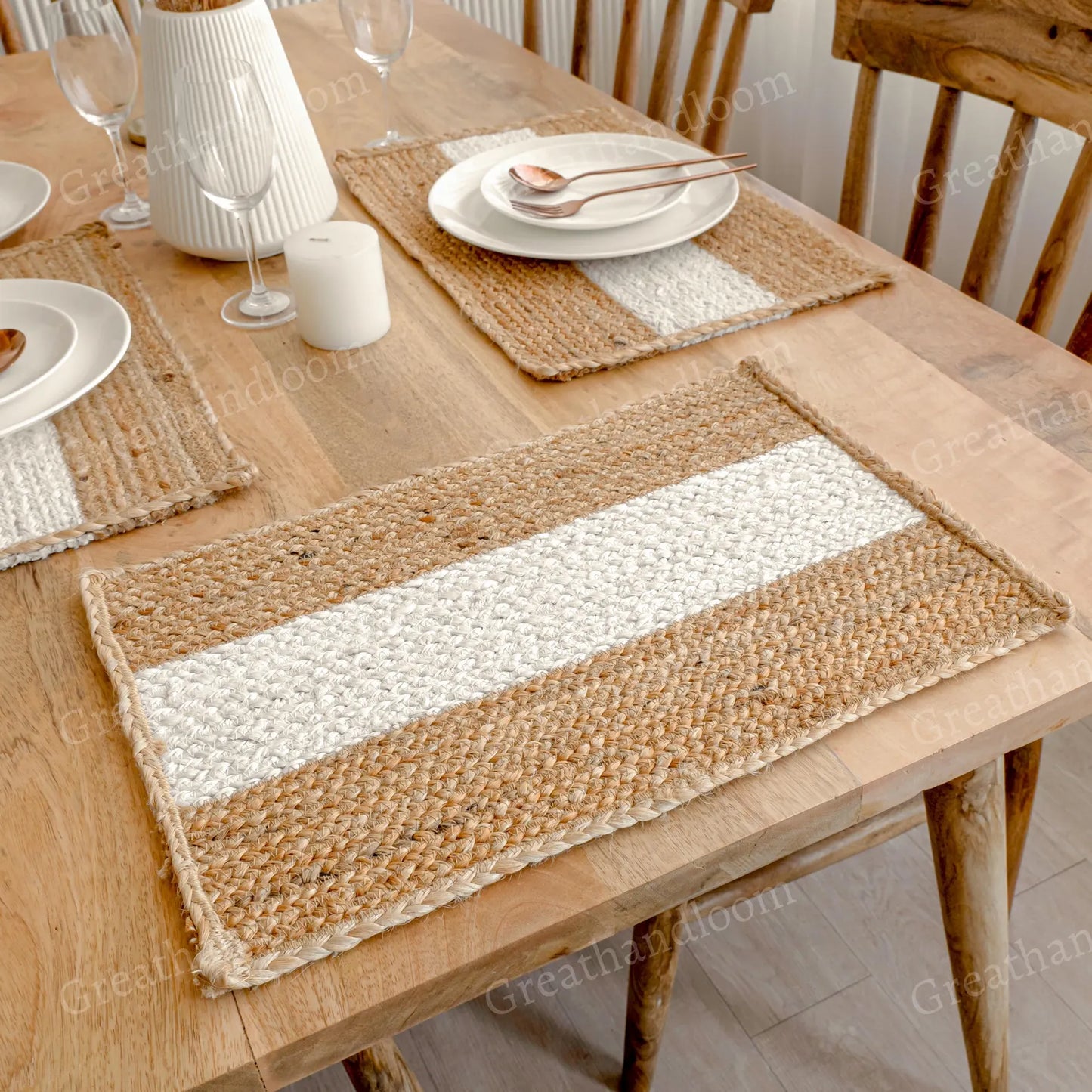 Rectangular Natural Jute Placemats with White Strip