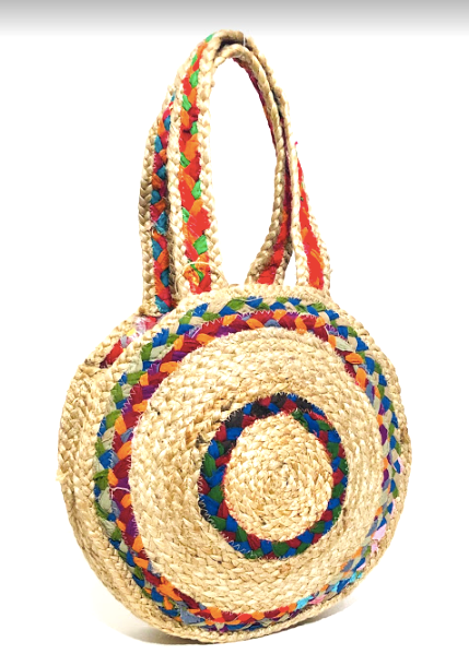 Natural Handwoven Jute Round Handbag for Women – Beige