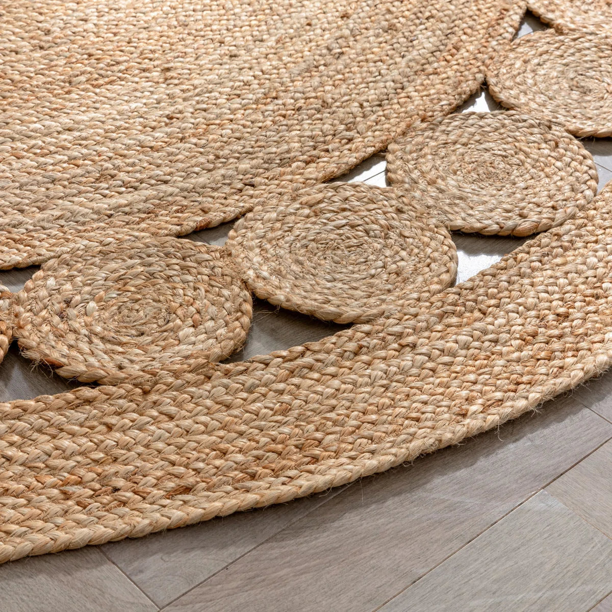 Handmade Braided Jute Rectangle Carpet with Circular Design
