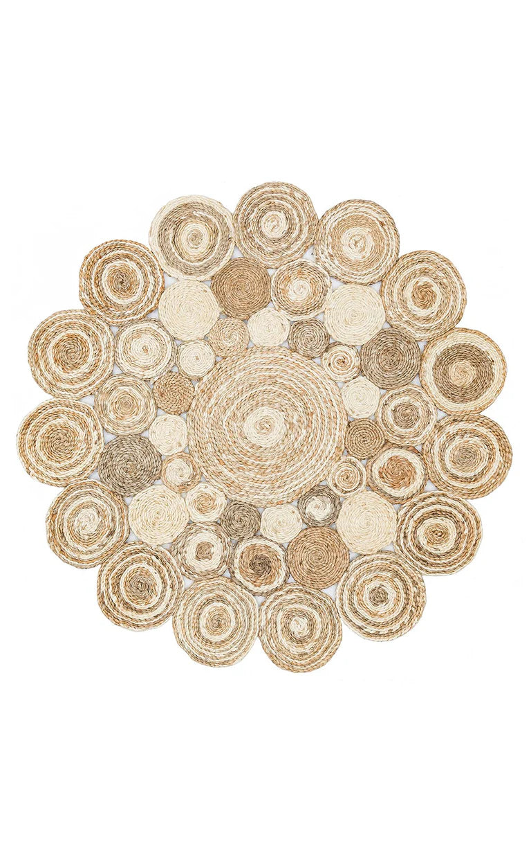 Handmade Jute Beige & Multicolor | Rectangular & Circular Design