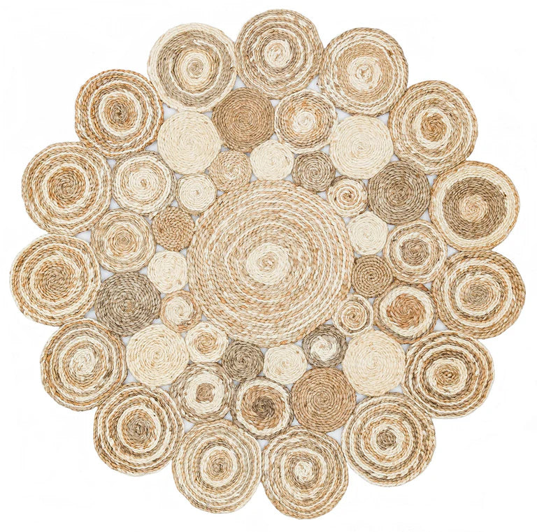 Handmade Jute Beige & Multicolor | Rectangular & Circular Design