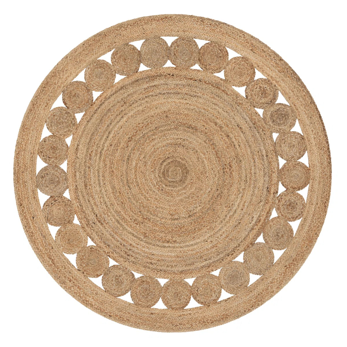 Handmade Braided Jute Rectangle Carpet with Circular Design