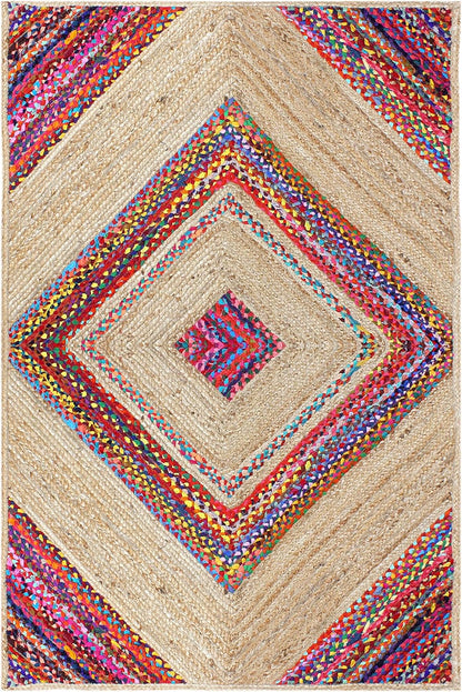 Multicolor Braided Chindi Cotton & Jute Rug Geometric Design
