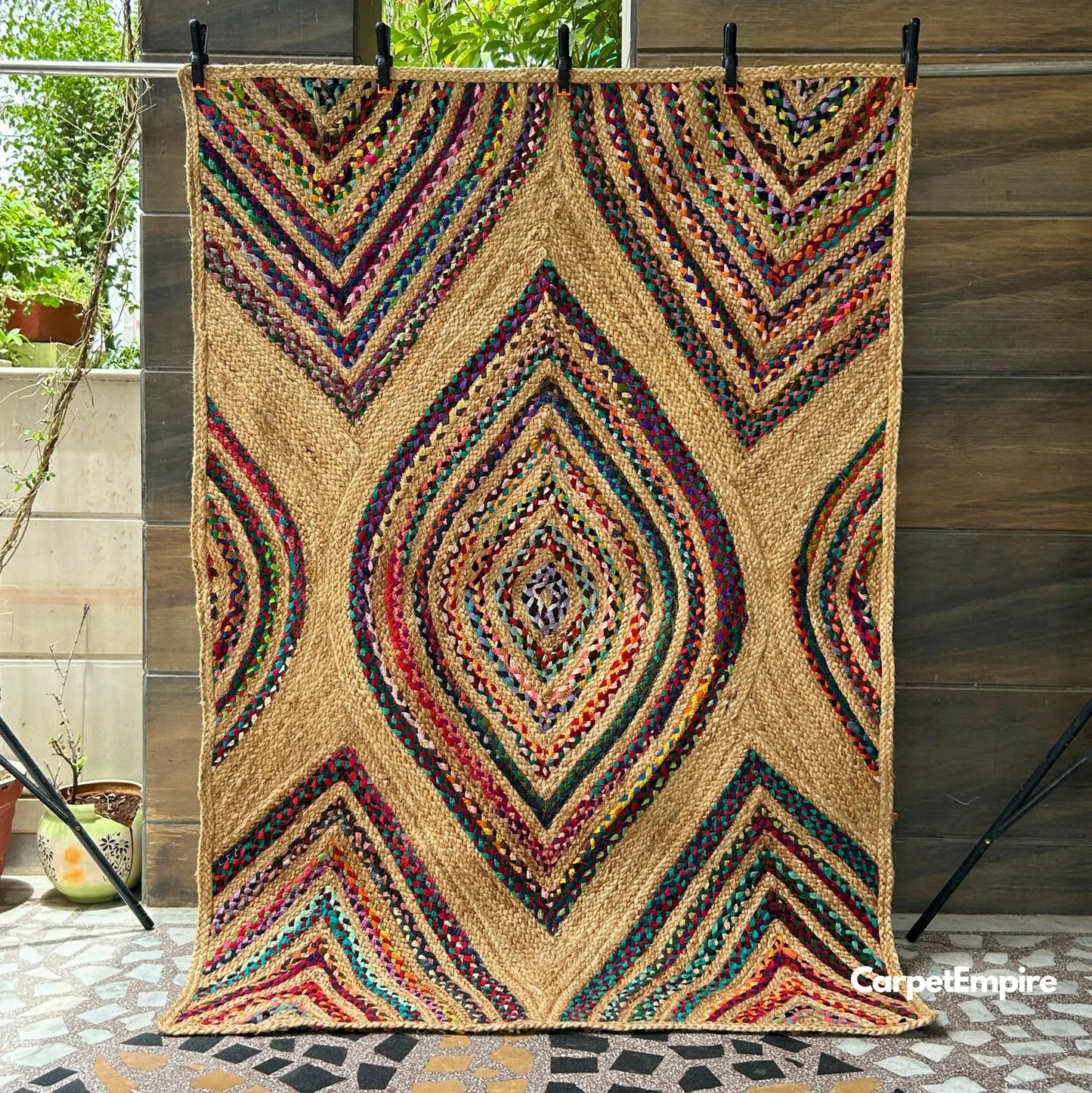Handwoven Boho Rug – Multicolor & Jute Chic Rug