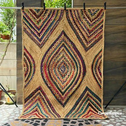 Handwoven Boho Rug – Multicolor & Jute Chic Rug