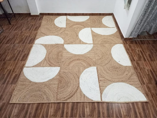 Jute Rectangular Braided, Half Beige & Half Off White