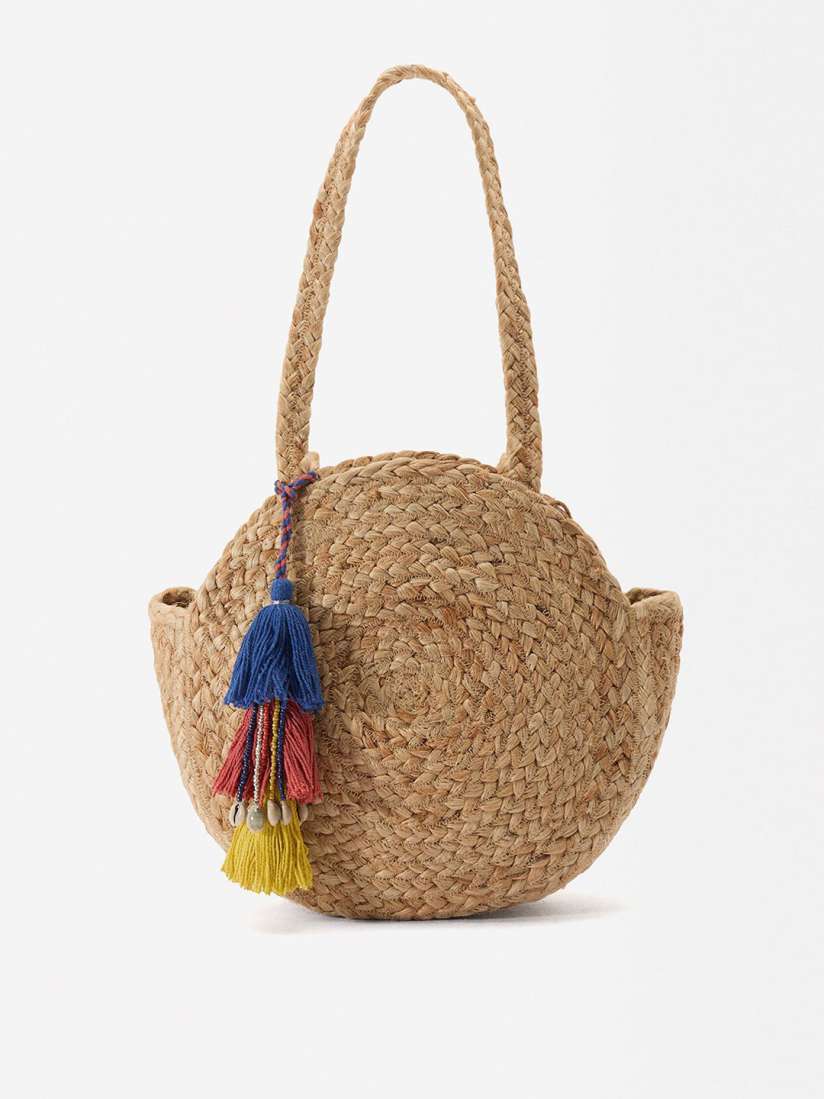 Natural Handwoven Jute Round Handbag for Women – Beige
