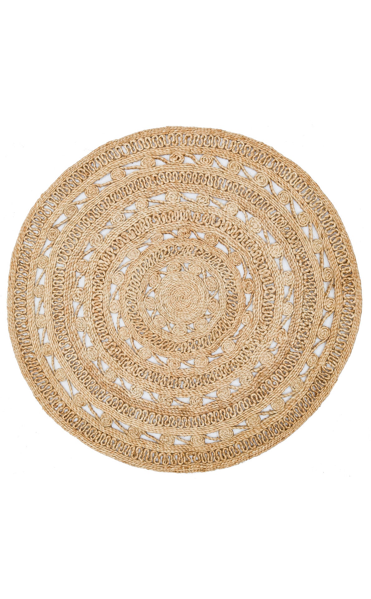 Round Beige Natural Handwoven Rug –Eco-Friendly Floor Decor
