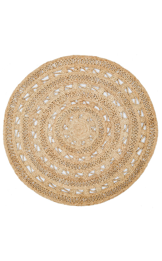 Round Beige Natural Handwoven Rug –Eco-Friendly Floor Decor