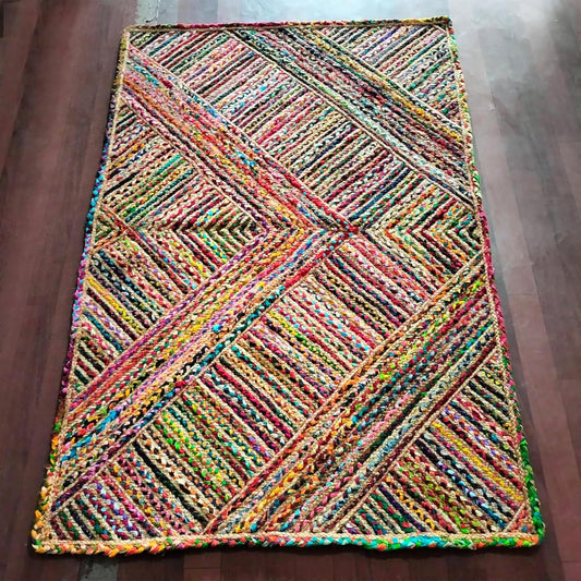 Eco-Friendly Multipurpose Geometric Chindi Cotton & Jute Rug