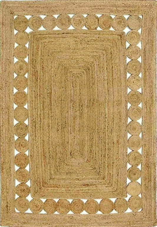 Handmade Braided Jute Rectangle Carpet with Circular Design