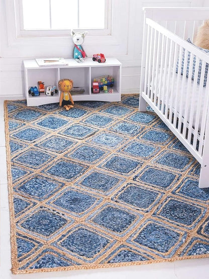 Denim & Jute Carpet – Rectangular in diamond design