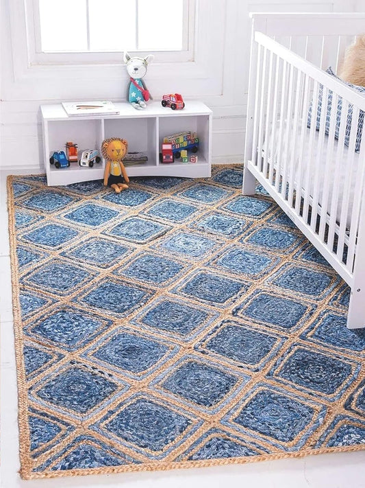Denim & Jute Carpet – Rectangular in diamond design