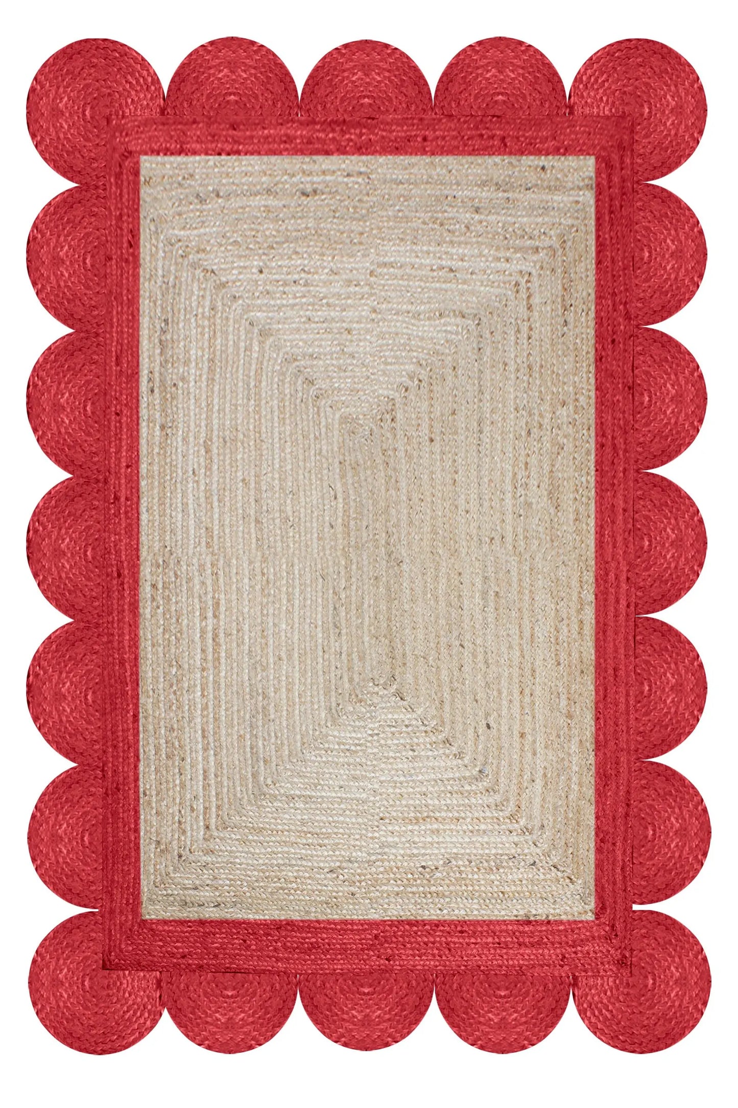 Red Braided Scalloped Jute Rug – Bohemia Indoor & Outdoor Décor