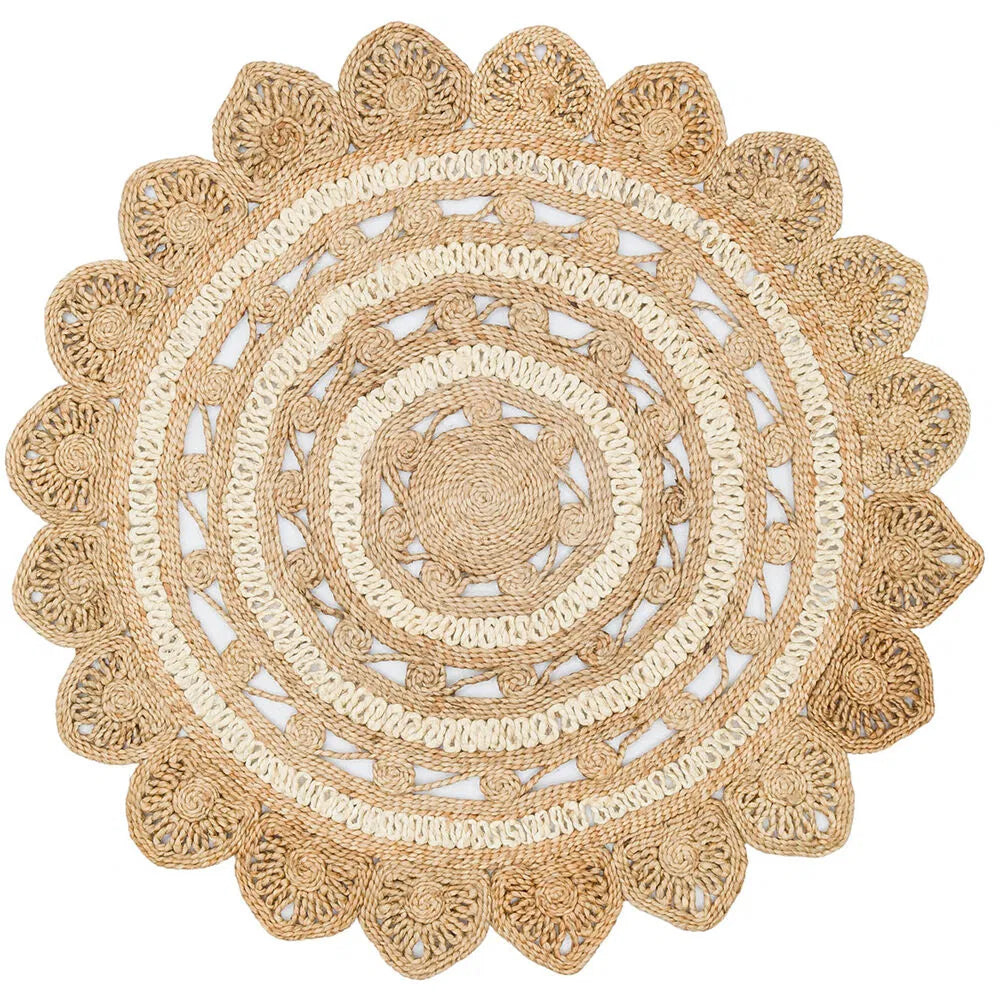 Natural Choti Jute Sisal Round Rug – Natural & White