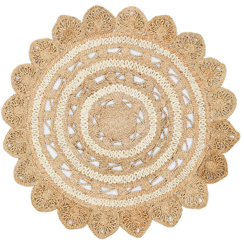 Natural Choti Jute Sisal Round Rug – Natural & White