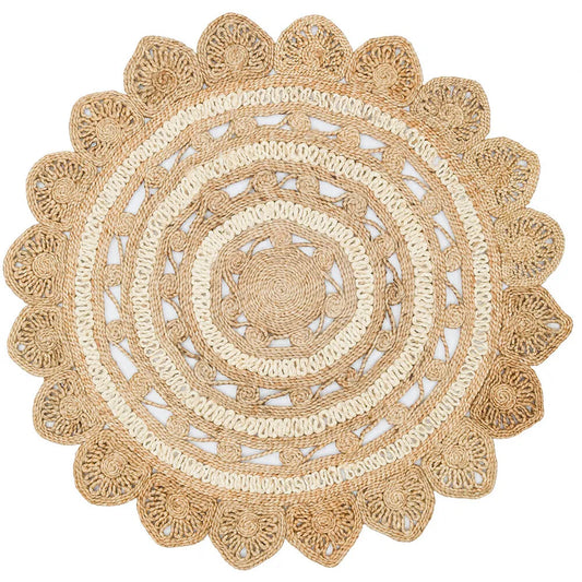 Natural Choti Jute Sisal Round Rug – Natural & White
