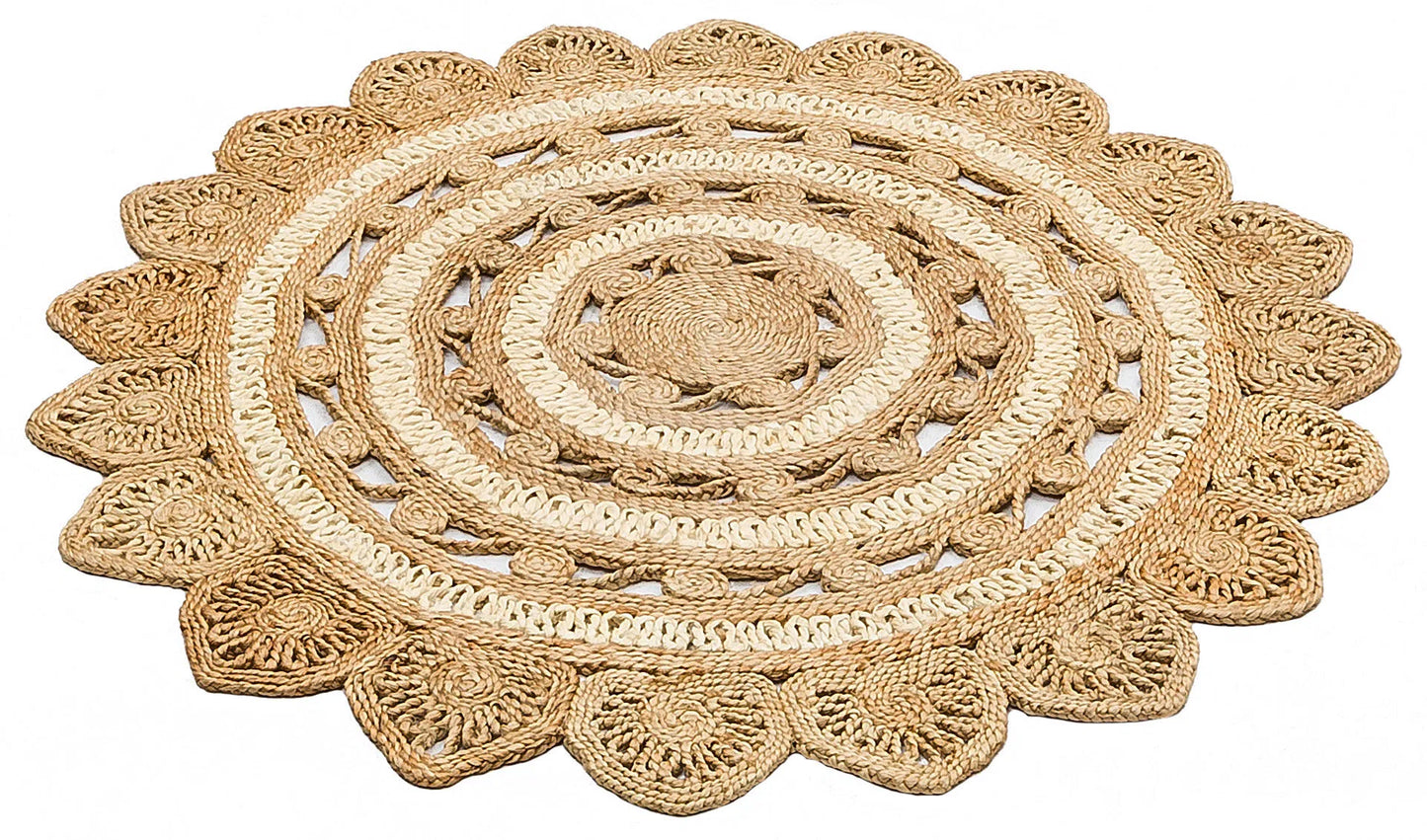 Natural Choti Jute Sisal Round Rug – Natural & White