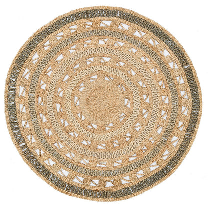 Round Beige Natural Handwoven Rug –Eco-Friendly Floor Decor