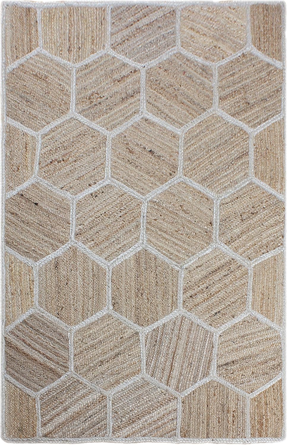 Hexagonal White Pattern Braided Jute Rug