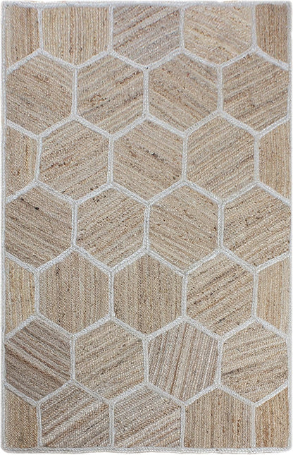Hexagonal White Pattern Braided Jute Rug
