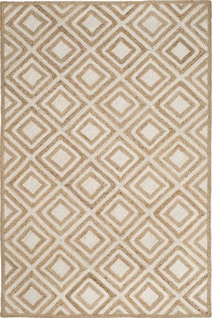 Braided Natural White Diamond Jute Hand-Woven Rug