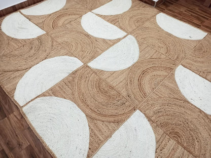 Jute Rectangular Braided, Half Beige & Half Off White
